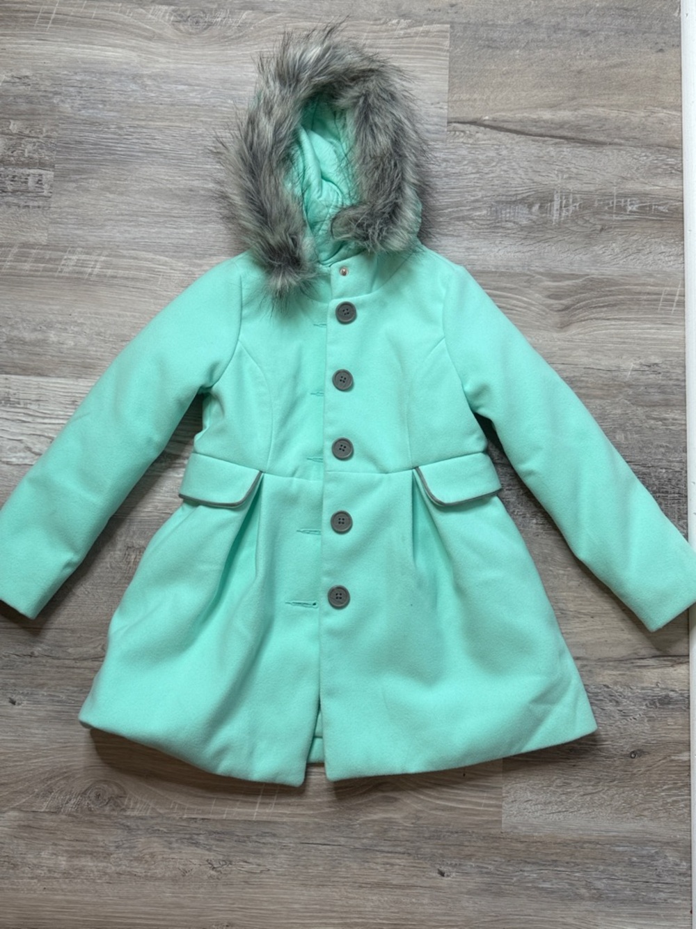Little Girls Faux Fur Hooded Winter Coat Size XS